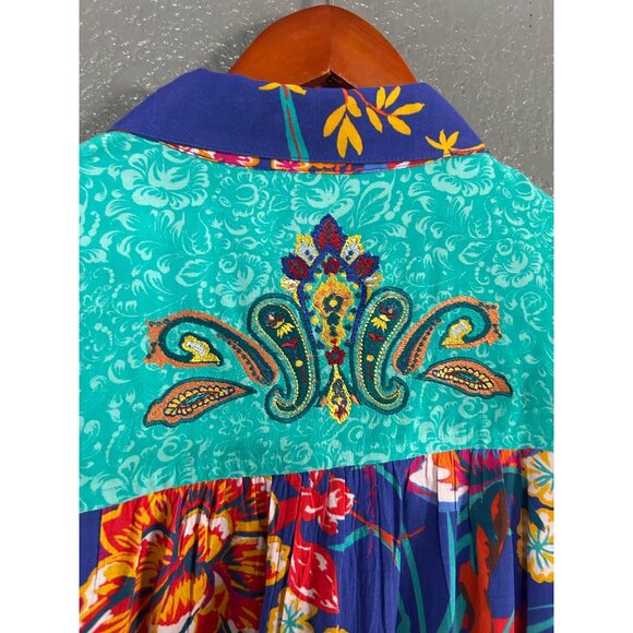 Soft Surroundings Hermosa Floral Button Front Top Embroidery Blouse Size S/M - Picture 5 of 6